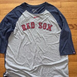 Boston Red Sox Shirt Mens XL Blue MLB Baseball Nike  3/4 Sleeve Athletic Fit